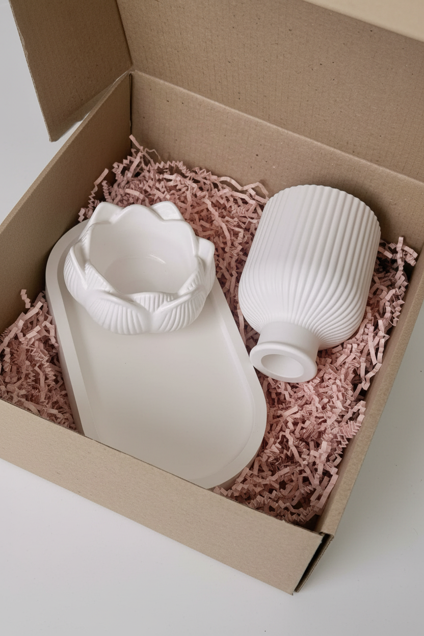Kit en caja con papel rosa palo